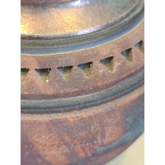 John Melkonian Raku Studio Pottery Vase Incised Triangle Design Signed 2010 EUC - Picture 6 of 16